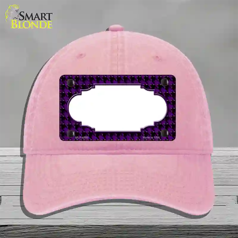 Purple Black Houndstooth Scallop Center Novelty License Plate Hat Unconstructed Cotton / Pink