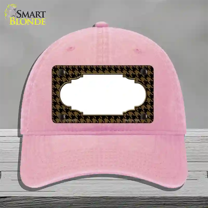 Brown Black Houndstooth Scallop Center Novelty License Plate Hat Unconstructed Cotton / Pink