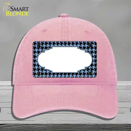 Light Blue Black Houndstooth Scallop Center Novelty License Plate Hat Unconstructed Cotton / Pink