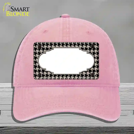 Tan Black Houndstooth Scallop Center Novelty License Plate Hat Unconstructed Cotton / Pink