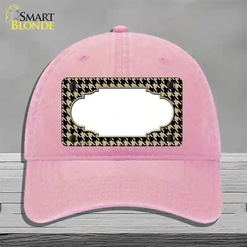 Gold Black Houndstooth Scallop Center Novelty License Plate Hat Unconstructed Cotton / Pink