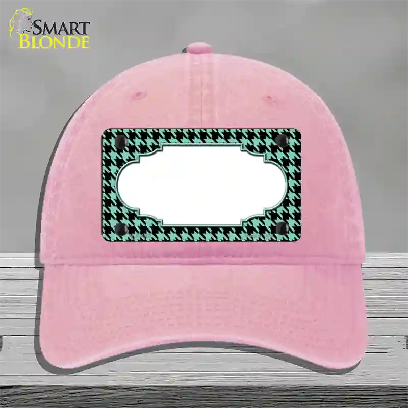 Mint Black Houndstooth Scallop Center Novelty License Plate Hat Unconstructed Cotton / Pink