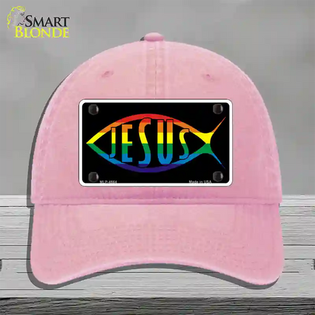 Jesus Fish Rainbow Novelty License Plate Hat Unconstructed Cotton / Pink