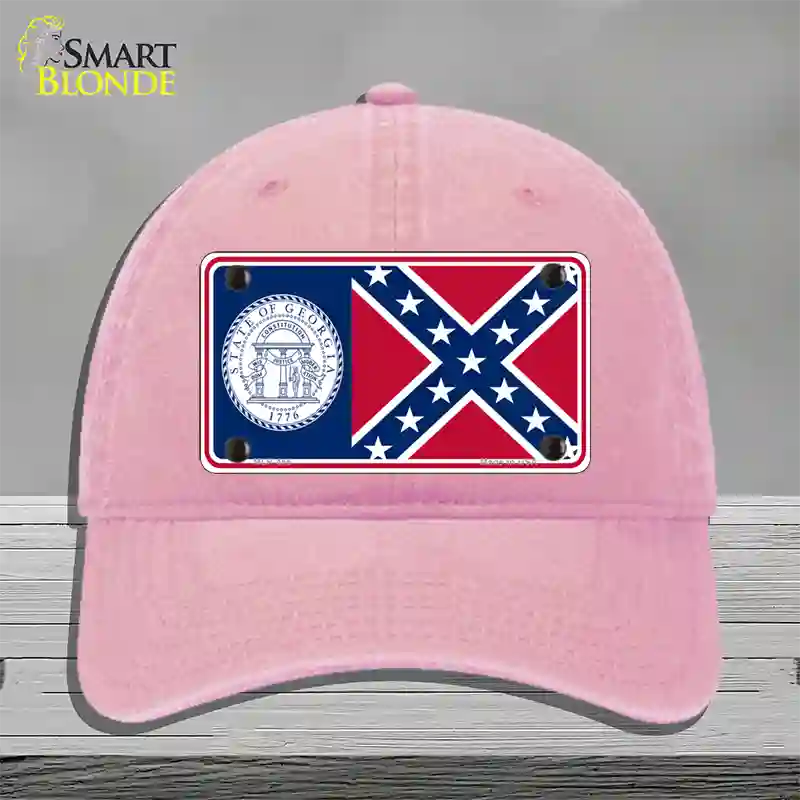 Georgia Confederate State Flag Novelty License Plate Hat Unconstructed Cotton / Pink