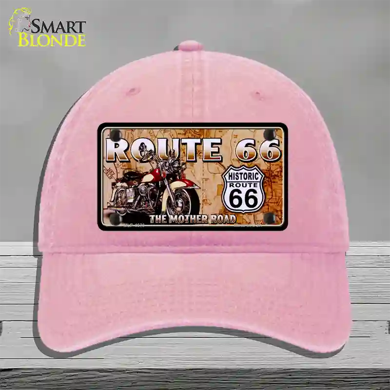 Route 66 Mother Road Motorcycle Novelty License Plate Hat Unconstructed Cotton / Pink