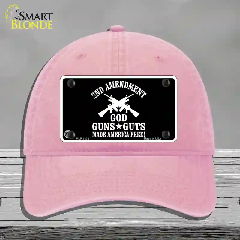 God, Guns, Guts Novelty License Plate Hat Unconstructed Cotton / Pink