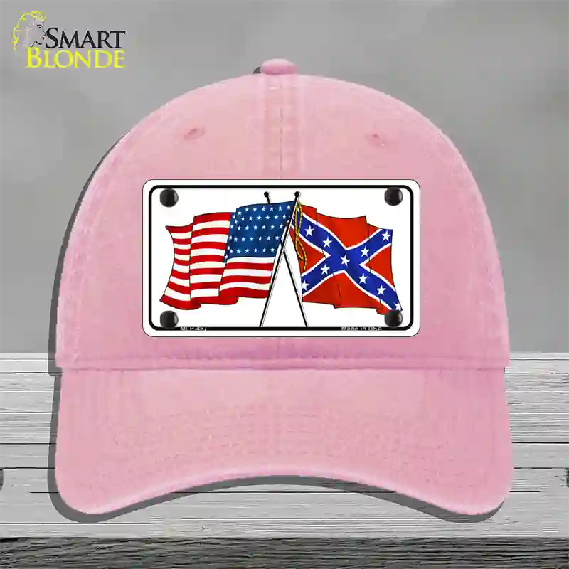 Confederate USA Crossed Flags Novelty License Plate Hat Unconstructed Cotton / Pink