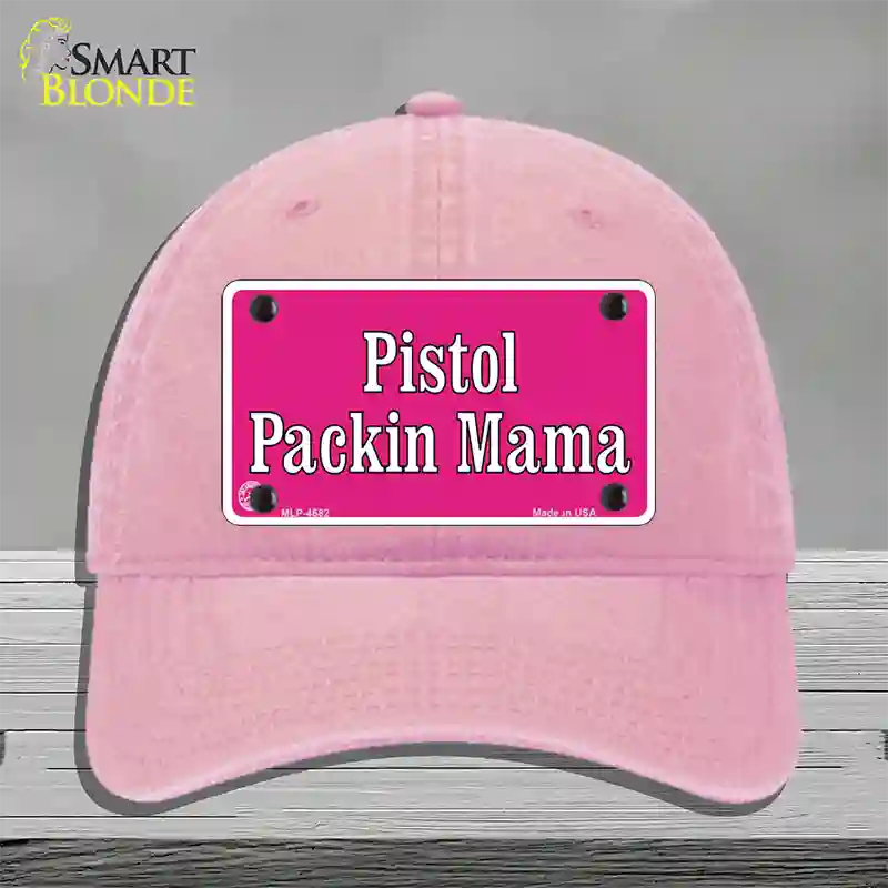 Pistol Packin Mama Novelty License Plate Hat Unconstructed Cotton / Pink