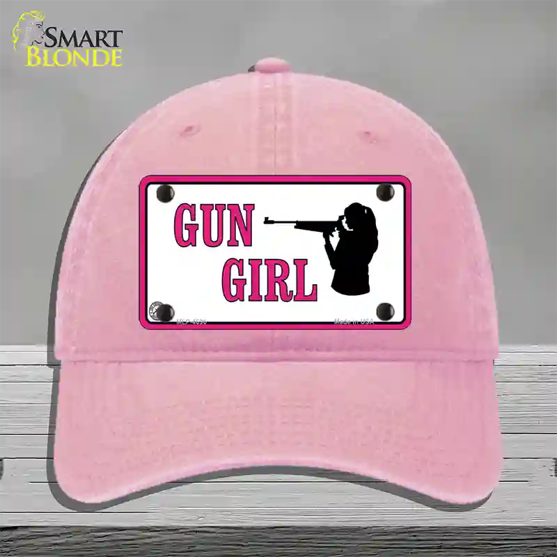 Gun Girl Novelty License Plate Hat Unconstructed Cotton / Pink