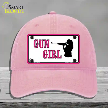 Gun Girl Novelty License Plate Hat Unconstructed Cotton / Pink