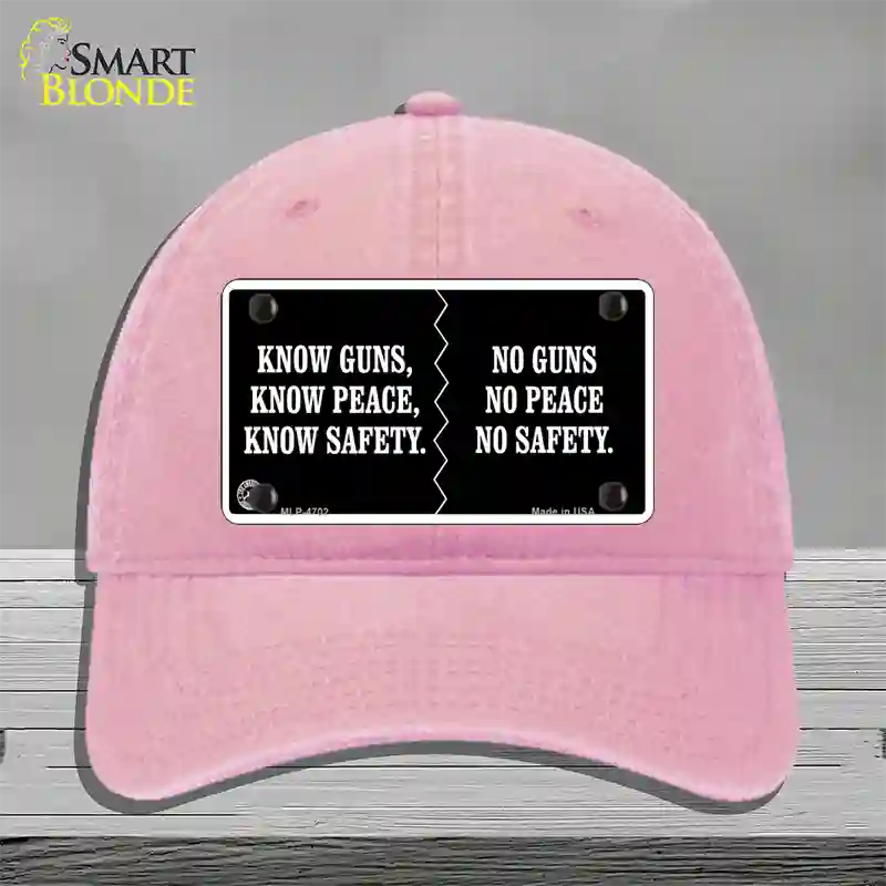 Know Guns, Know Peace, Know Safety Novelty License Plate Hat Unconstructed Cotton / Pink