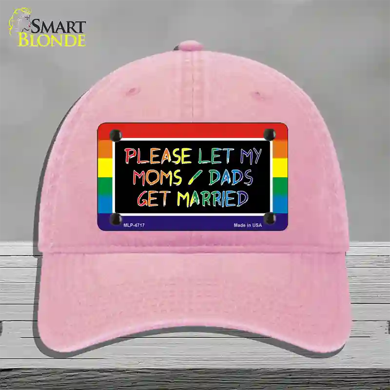 Please Let My Moms And Dads Novelty License Plate Hat Unconstructed Cotton / Pink