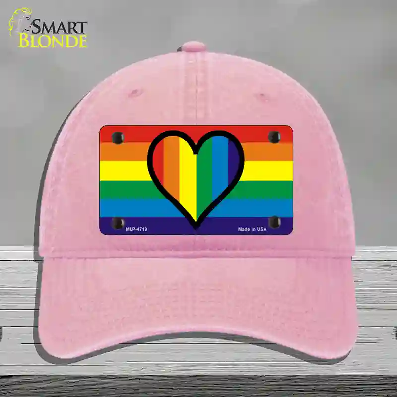 Rainbow Heart Novelty License Plate Hat Unconstructed Cotton / Pink