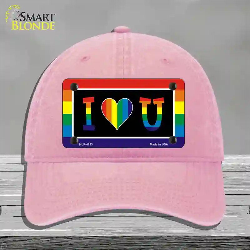 I Love U Novelty License Plate Hat Unconstructed Cotton / Pink