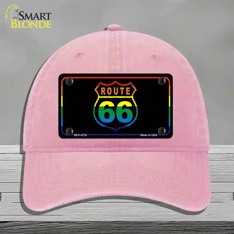 Route 66 Rainbow Flag Novelty License Plate Hat Unconstructed Cotton / Pink