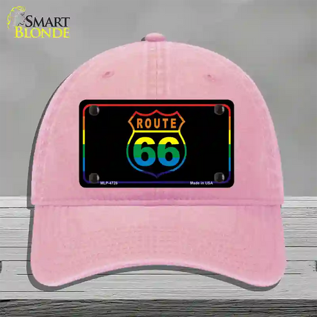 Route 66 Rainbow Flag Novelty License Plate Hat Unconstructed Cotton / Pink