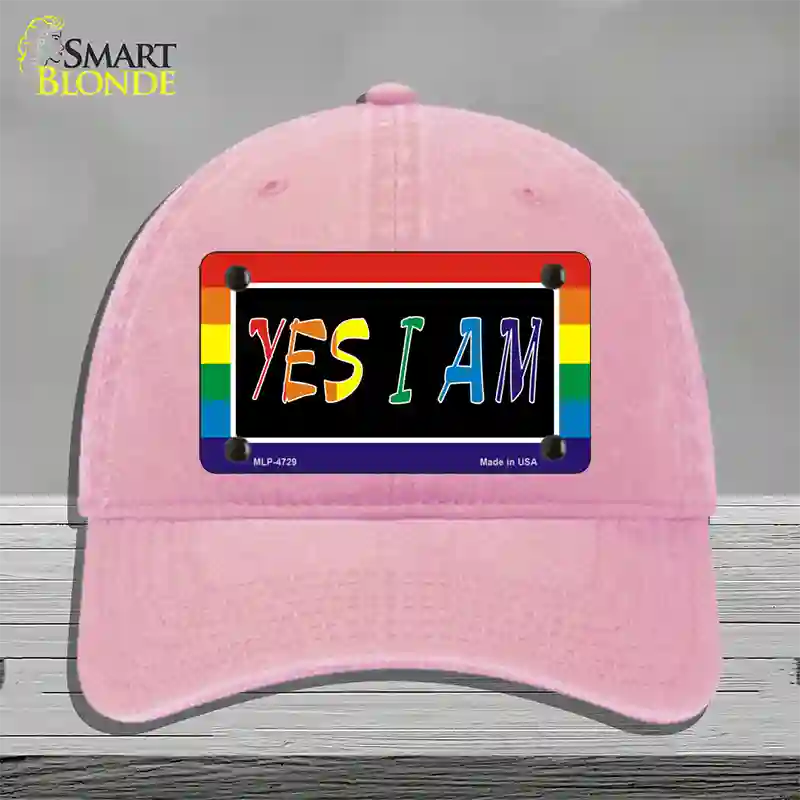 Yes I Am Novelty License Plate Hat Unconstructed Cotton / Pink