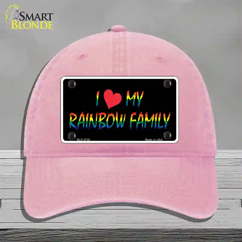 I Love My Rainbow Family Novelty License Plate Hat Unconstructed Cotton / Pink