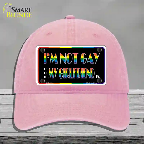 Im Not Gay But My Girlfriend Is Novelty License Plate Hat Unconstructed Cotton / Pink