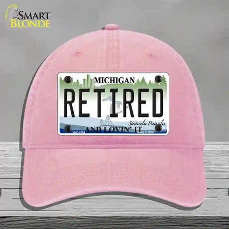 Retired Michigan State Novelty License Plate Hat Unconstructed Cotton / Pink