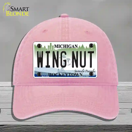 Wing Nut Michigan State Novelty License Plate Hat Unconstructed Cotton / Pink