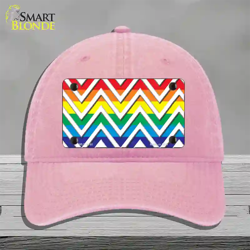 Rainbow White Chevron Novelty License Plate Hat Unconstructed Cotton / Pink