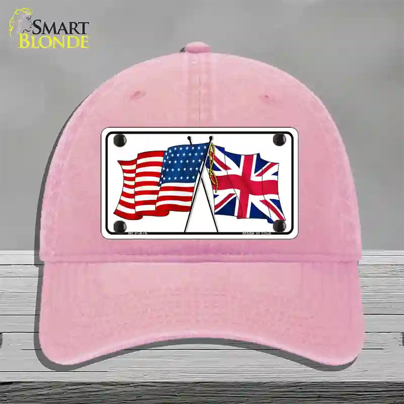 United States Britain Crossed Flags Novelty License Plate Hat Unconstructed Cotton / Pink