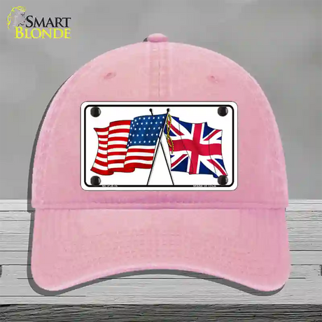 United States Britain Crossed Flags Novelty License Plate Hat Unconstructed Cotton / Pink