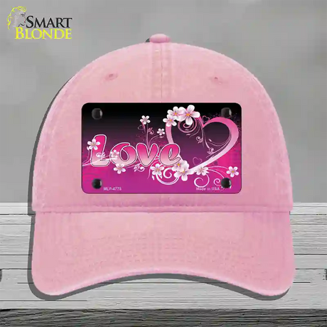 Love Heart And Flowers Novelty License Plate Hat Unconstructed Cotton / Pink