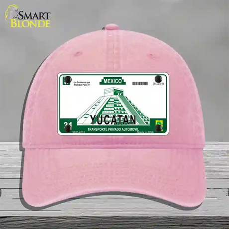 Yucatan Mexico Novelty License Plate Hat Unconstructed Cotton / Pink