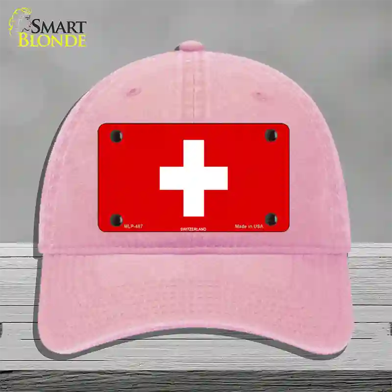 Switzerland Flag Novelty License Plate Hat Unconstructed Cotton / Pink