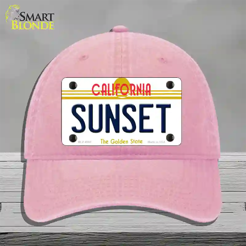 Sunset California Novelty License Plate Hat Unconstructed Cotton / Pink