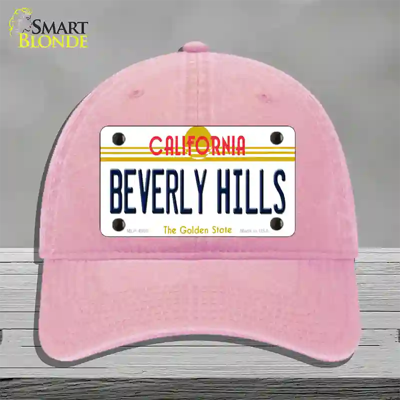 Beverly Hills California Novelty License Plate Hat Unconstructed Cotton / Pink