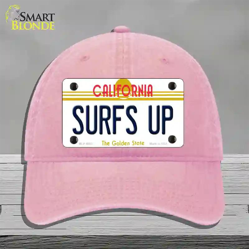 Surfs Up California Novelty License Plate Hat Unconstructed Cotton / Pink