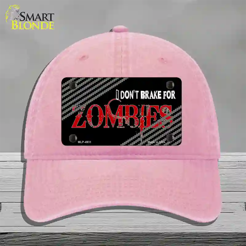 Dont Brake For Zombies Novelty License Plate Hat Unconstructed Cotton / Pink