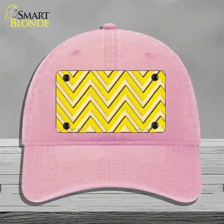 Yellow Light Yellow Large Chevron Novelty License Plate Hat Unconstructed Cotton / Pink