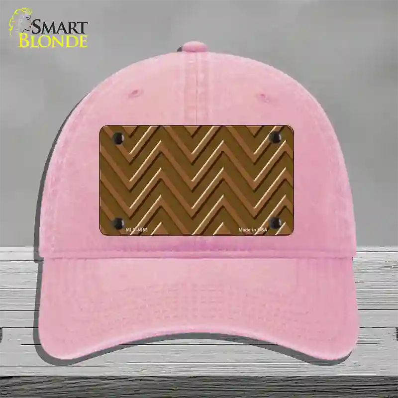 Brown Light Brown Large Chevron Novelty License Plate Hat Unconstructed Cotton / Pink