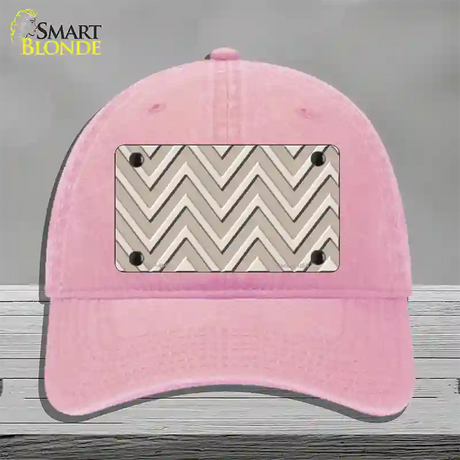 Tan Light Tan Large Chevron Novelty License Plate Hat Unconstructed Cotton / Pink