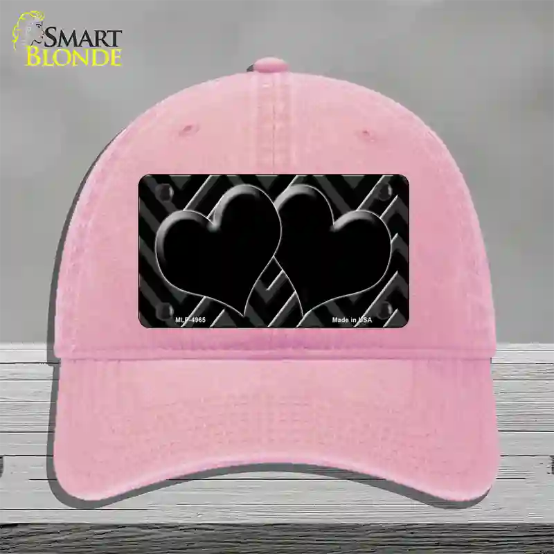 Black Light Black Chevon Heart Center Novelty License Plate Hat Unconstructed Cotton / Pink