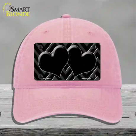 Black Light Black Chevon Heart Center Novelty License Plate Hat Unconstructed Cotton / Pink