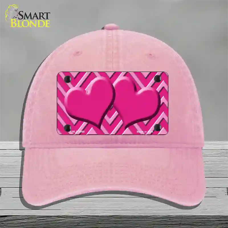 Pink Light Pink Heart Large Chevron Novelty License Plate Hat Unconstructed Cotton / Pink