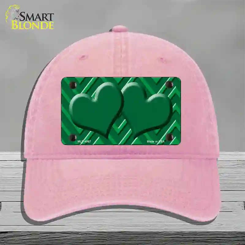 Green Light Green Heart Large Chevron Novelty License Plate Hat Unconstructed Cotton / Pink