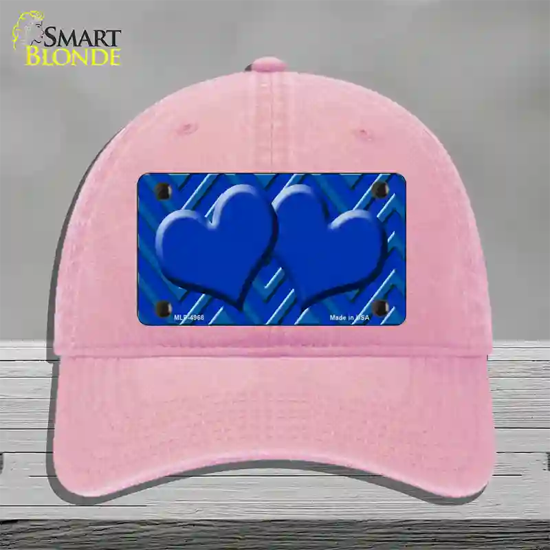 Blue Light Blue Heart Large Chevron Novelty License Plate Hat Unconstructed Cotton / Pink