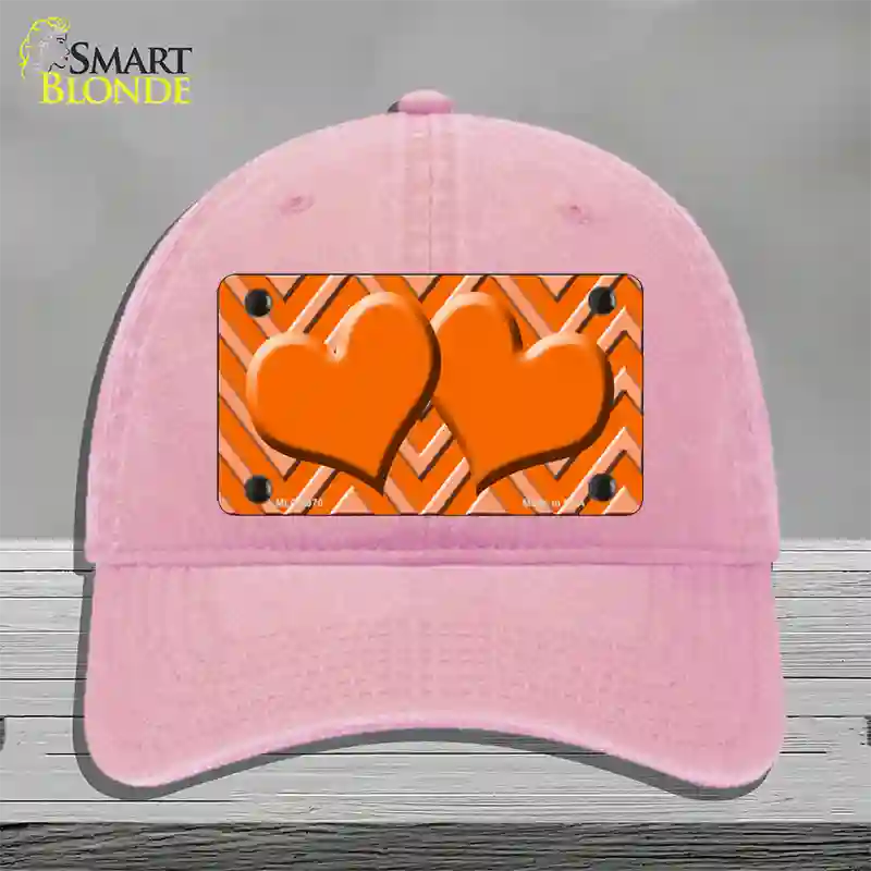 Orange Light Orange Heart Large Chevron Novelty License Plate Hat Unconstructed Cotton / Pink