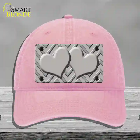 Grey Light Grey Heart Large Chevron Novelty License Plate Hat Unconstructed Cotton / Pink