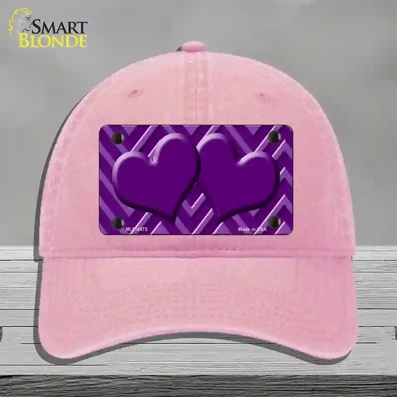 Purple Light Purple Heart Large Chevron Novelty License Plate Hat Unconstructed Cotton / Pink