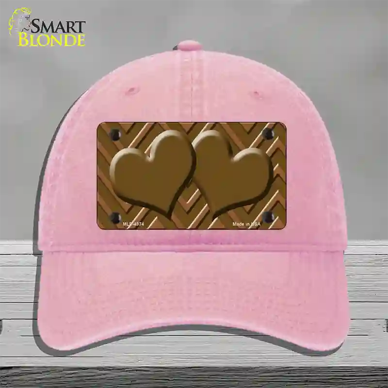 Brown Light Brown Heart Large Chevron Novelty License Plate Hat Unconstructed Cotton / Pink