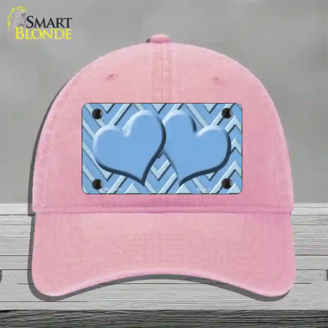 Light Blue Lighter Blue Heart Large Chevron Novelty License Plate Hat Unconstructed Cotton / Pink