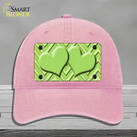 Lime Green Lighter Lime Green Heart Large Chevron Novelty License Plate Hat Unconstructed Cotton / Pink