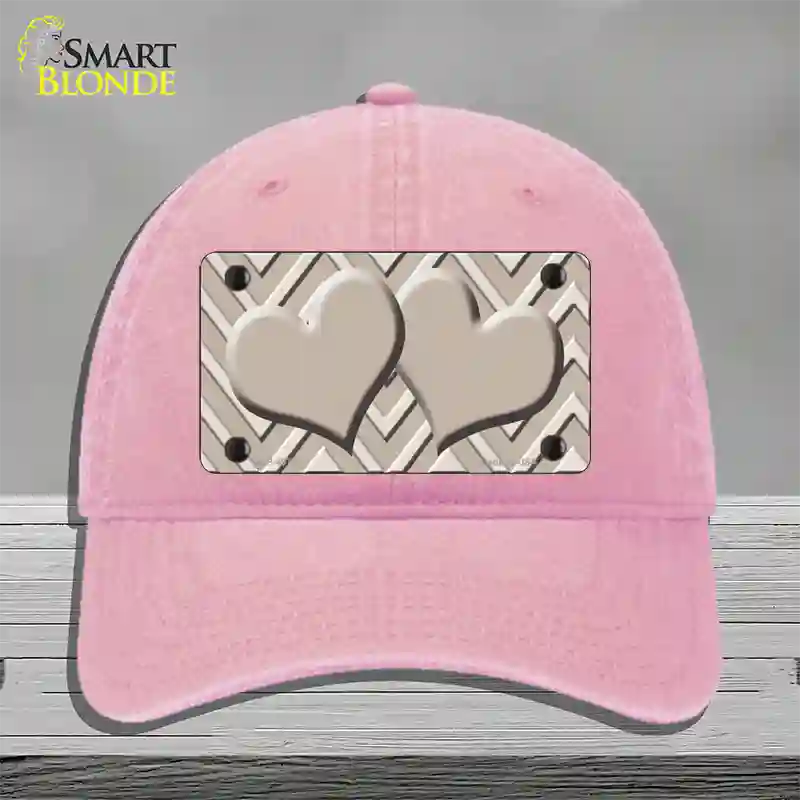 Tan Light Tan Heart Large Chevron Novelty License Plate Hat Unconstructed Cotton / Pink